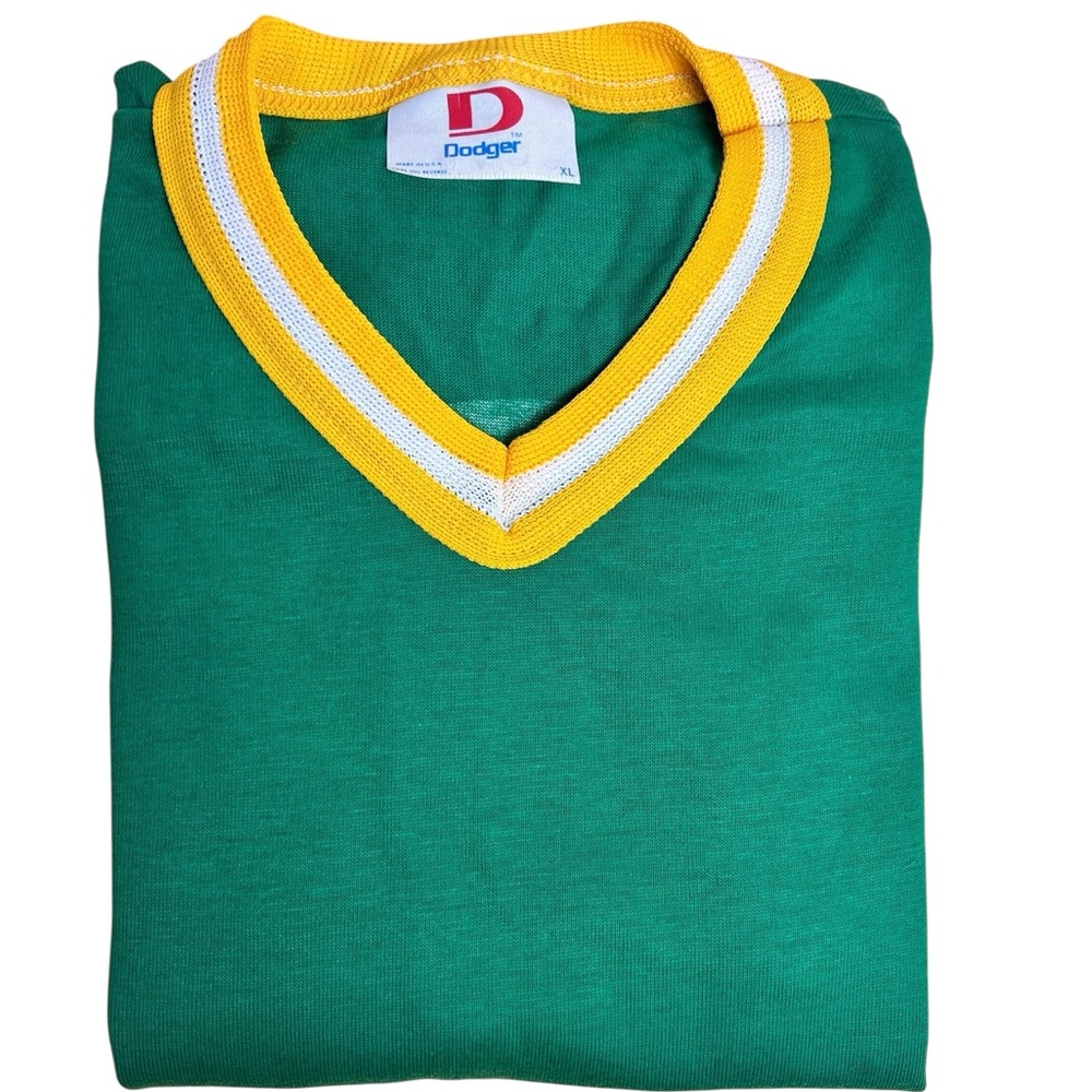 Vintage Dodger‎ Green Yellow V-Neck Bowling Shirt “Ray’s Mainstreet Lanes WI” XL - Picture 3 of 10